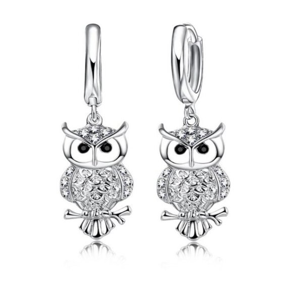 💎 NEW 💎Cute Owl 925 Sterling Silver Earrings And Necklace Set Bundle - Picture 3 of 8